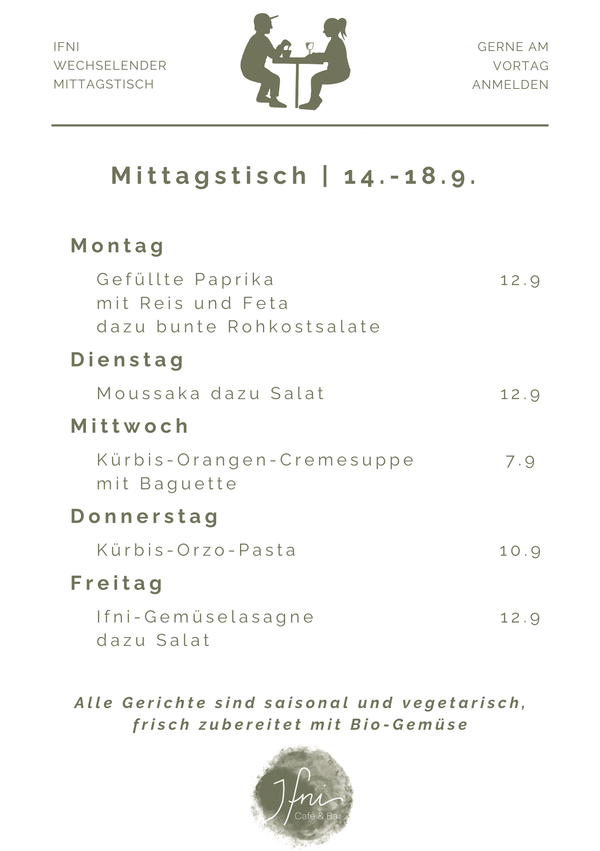 Der Mittagstisch in Füssen vom  14.-18.9.