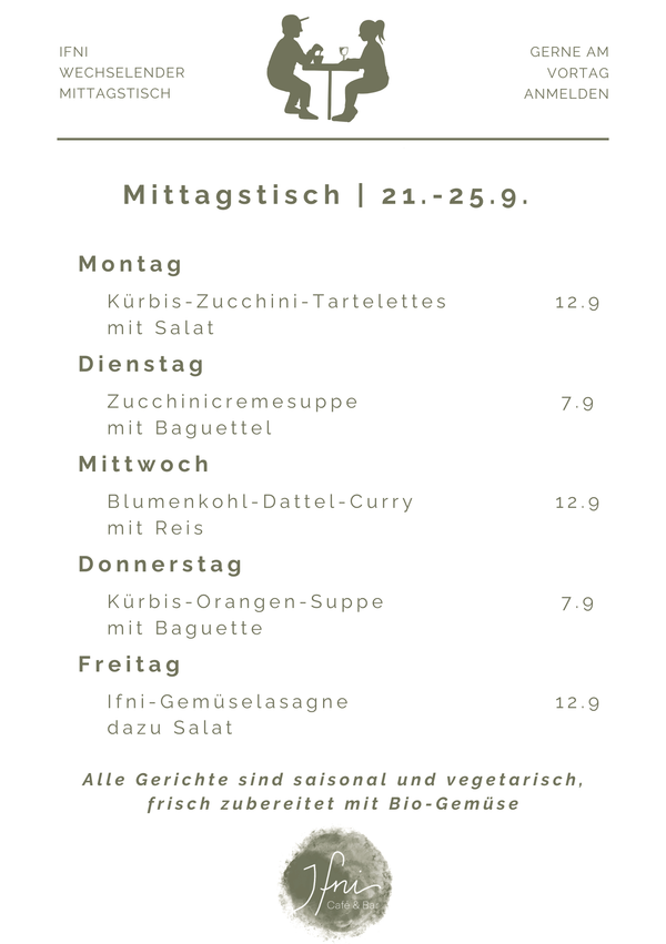 Der Mittagstisch in Füssen vom  21.-25.9.