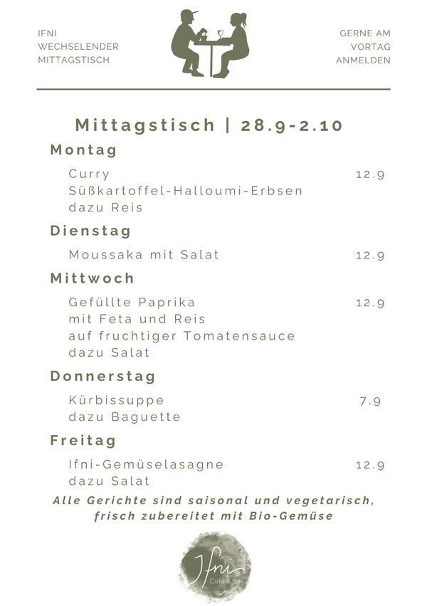 Der Mittagstisch in Füssen vom  21.-25.9.