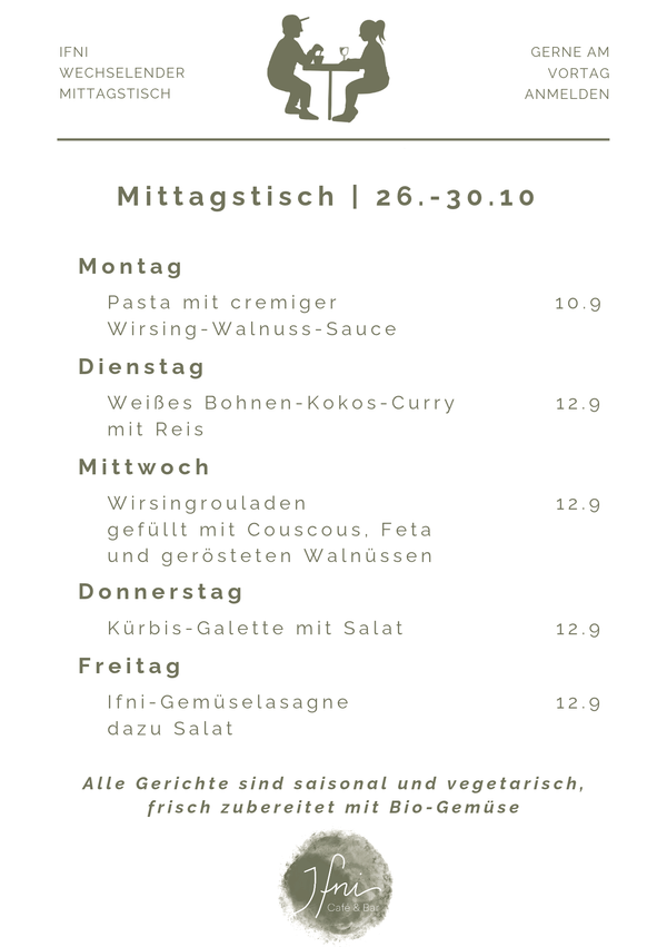 Der Mittagstisch in Füssen vom  26.-30.10