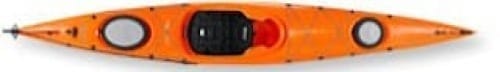 Bright orange kayak on white background