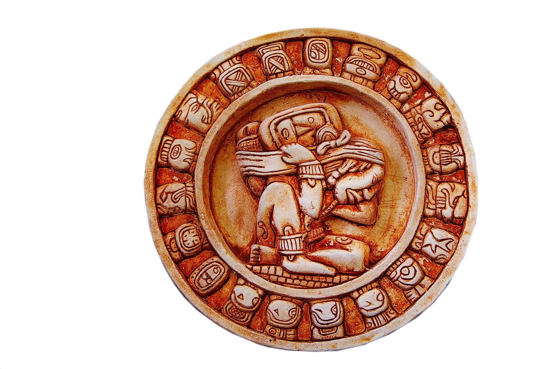 Image of Maya circular calendar on white background.