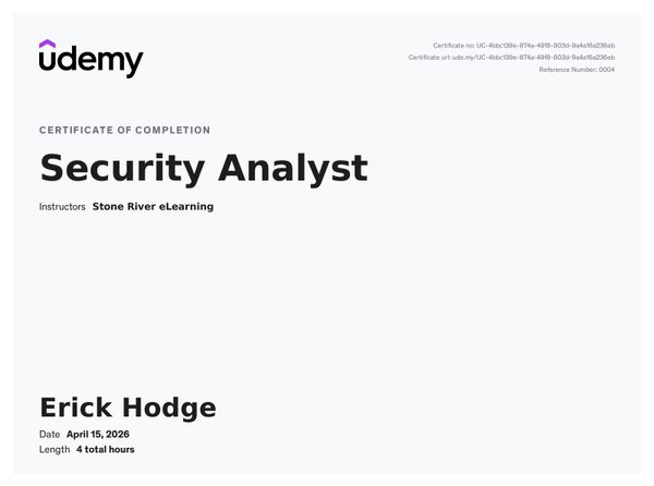 Security Analyst Course (Udemy)