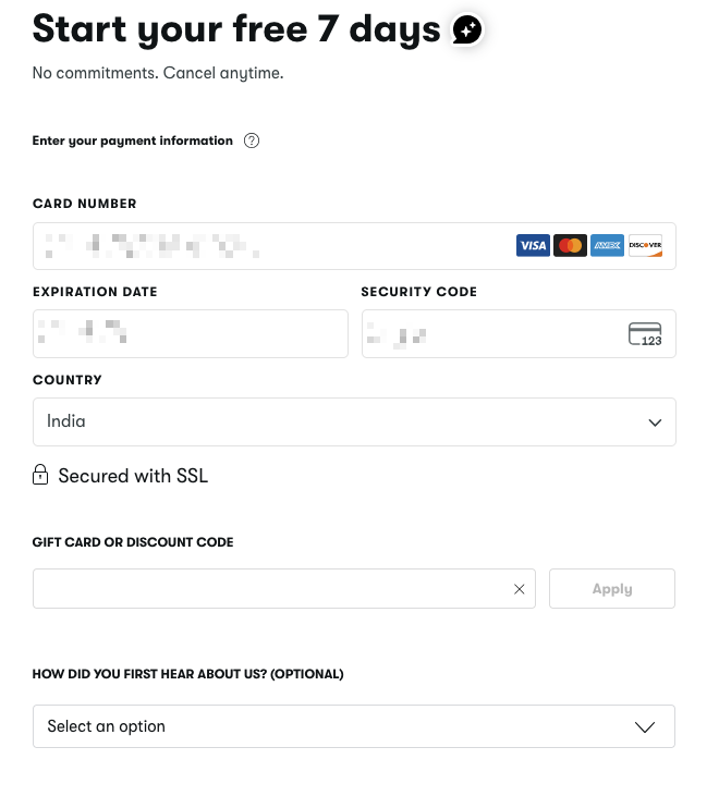 Enter the credit or debit card details