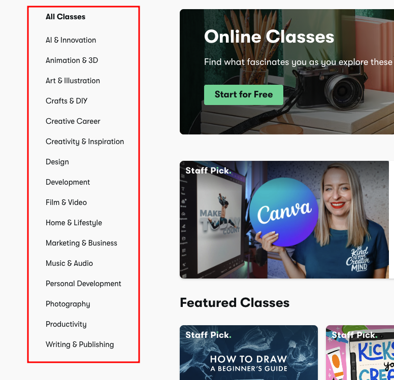 skillshare course categories