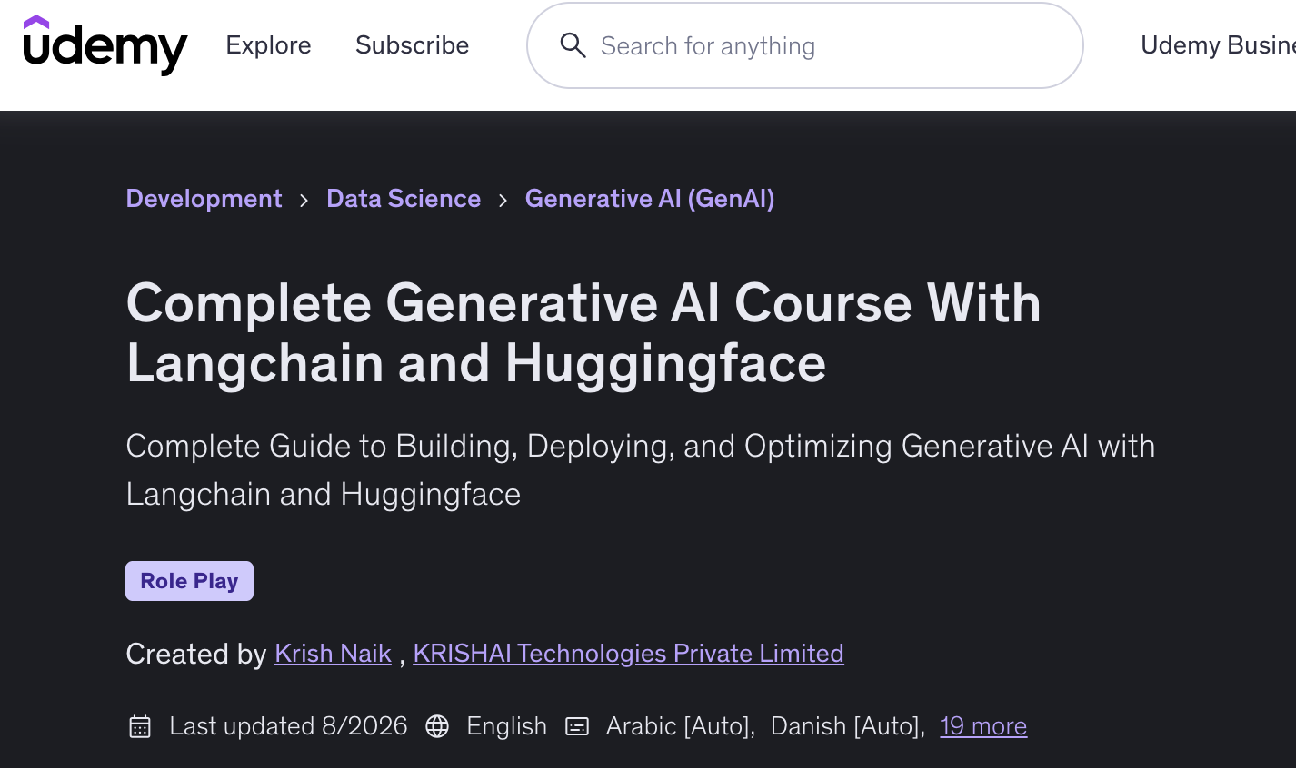 Complete Generative AI Course With LangChain and Hugging Face course by Udemy