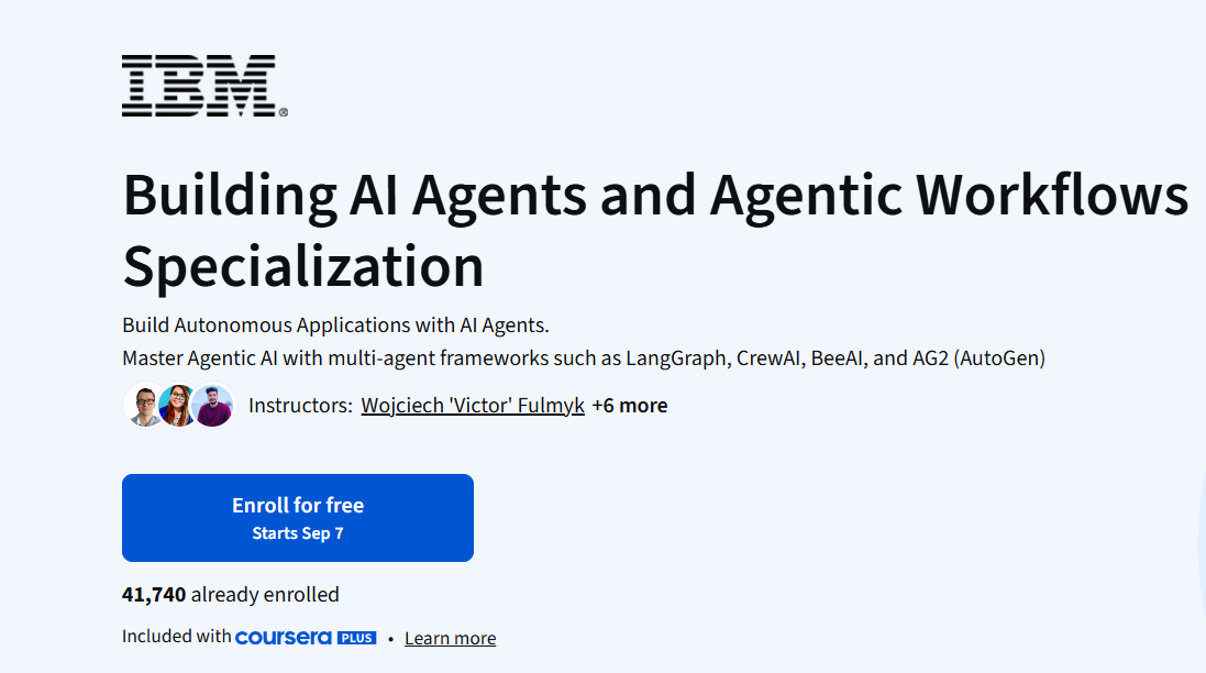 Building AI Agents and Agentic Workflows by IBM on Coursera