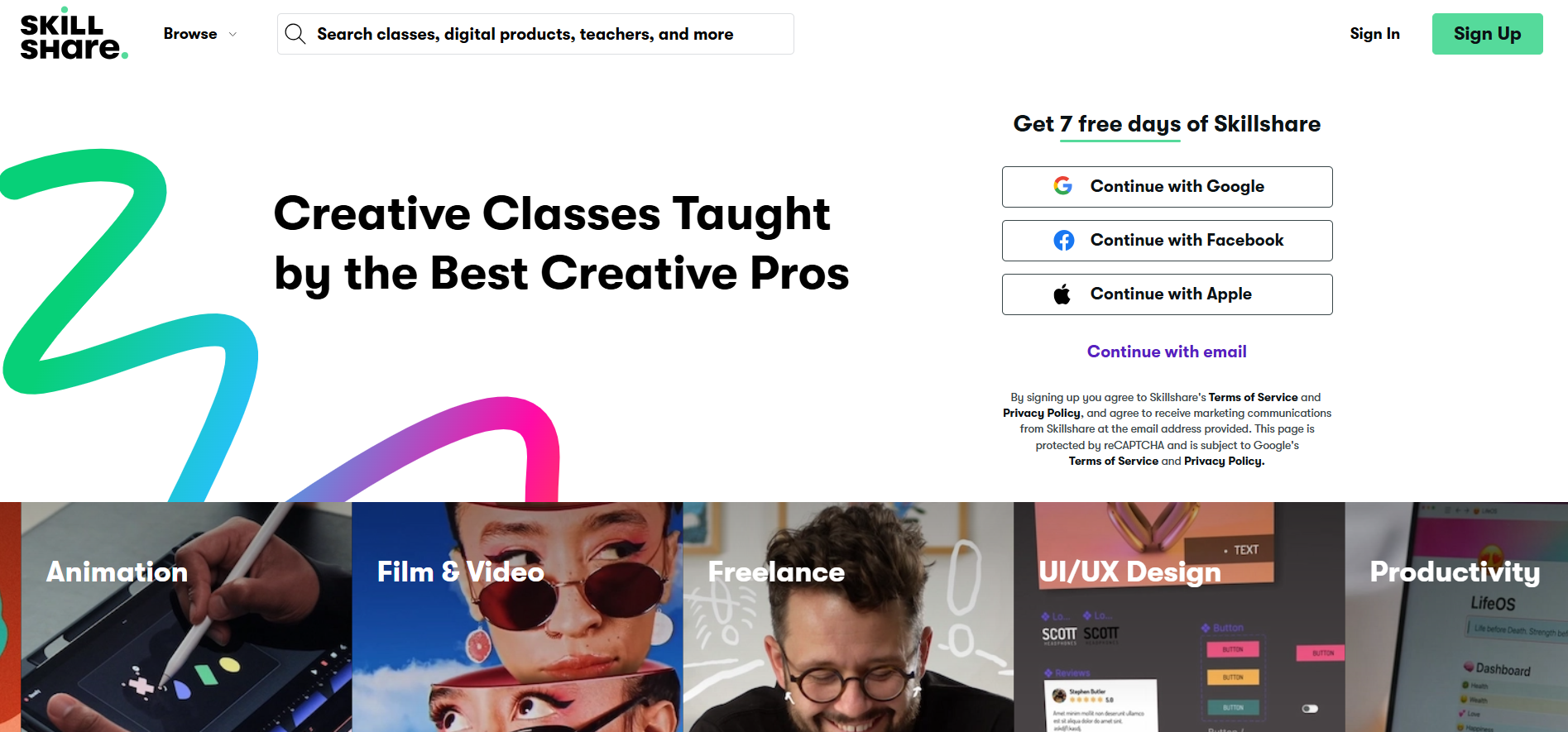 Skillshare home page