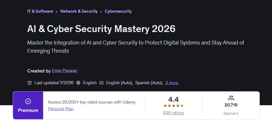 AI & Cyber Security Mastery 2026 - Udemy