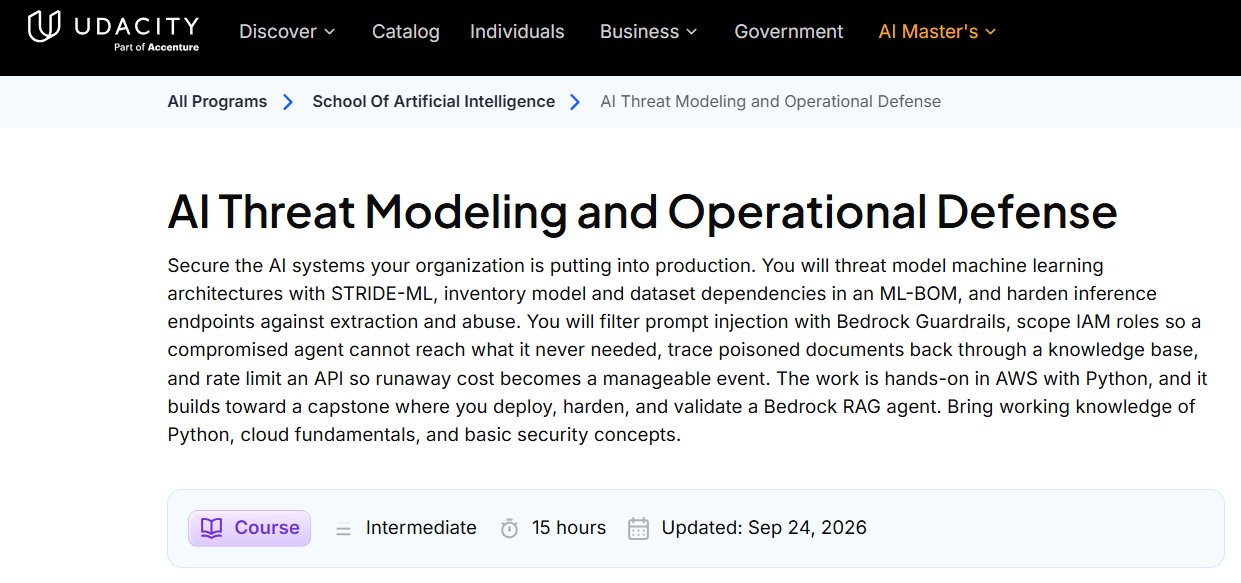 AI Threat Modeling and Operational Defense - Udacity
