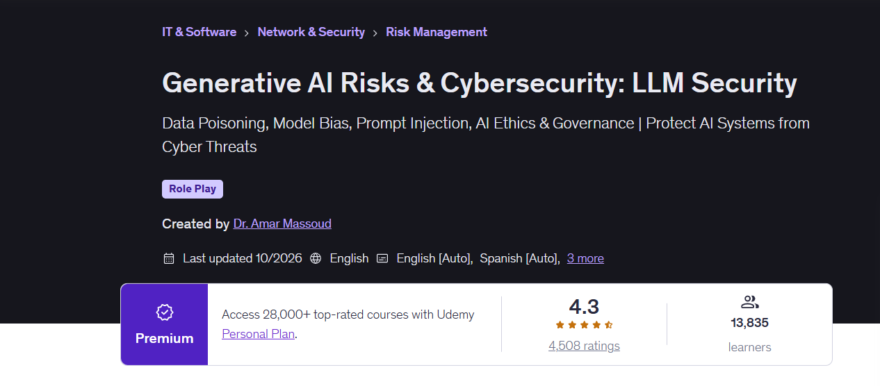 Generative AI Risks & Cybersecurity: LLM Security - Udemy
