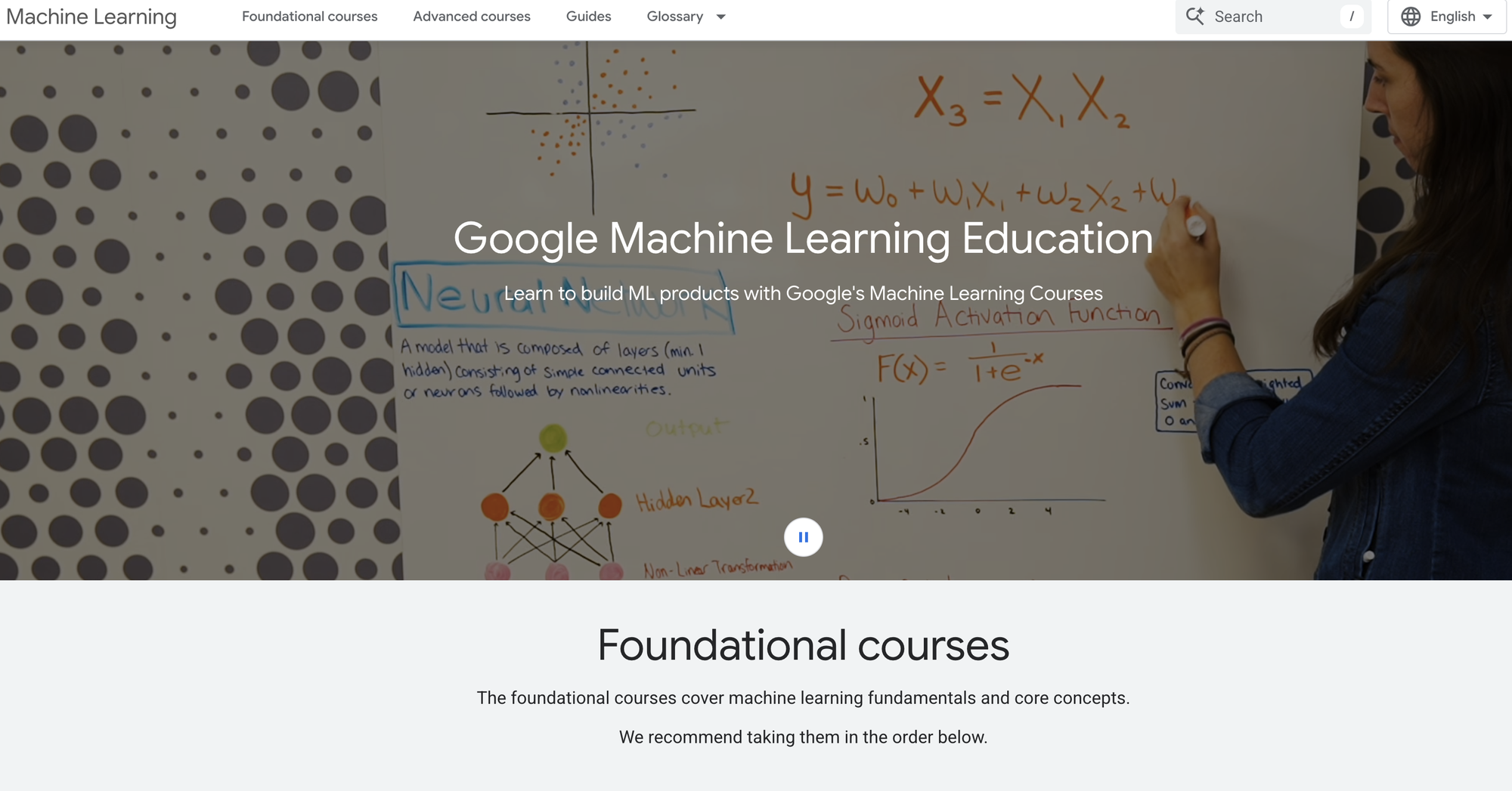 Google Machine Learning homepage