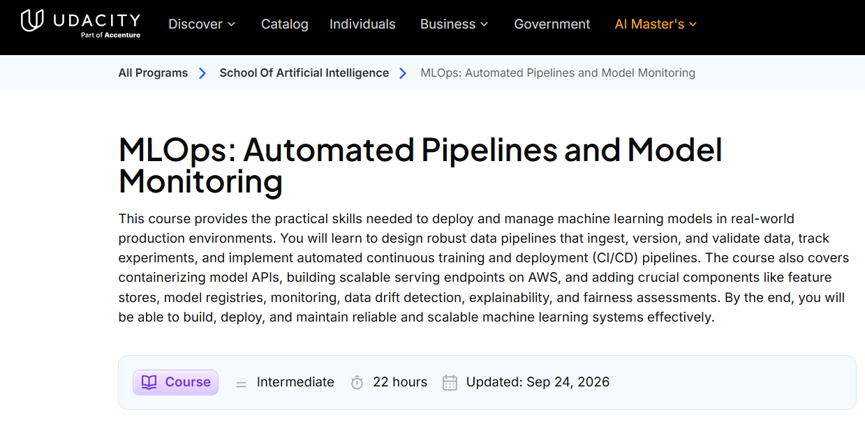 MLOps: Automated Pipelines and Model Monitoring - Udacity