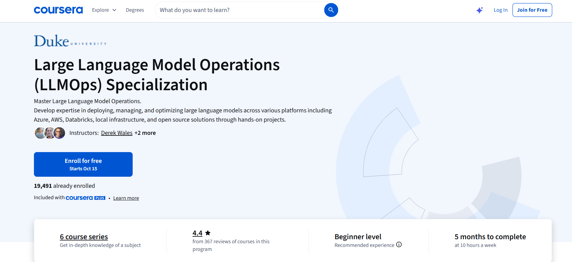 Large Language Model Operations (LLMOps) Specialization by Duke University on Coursera