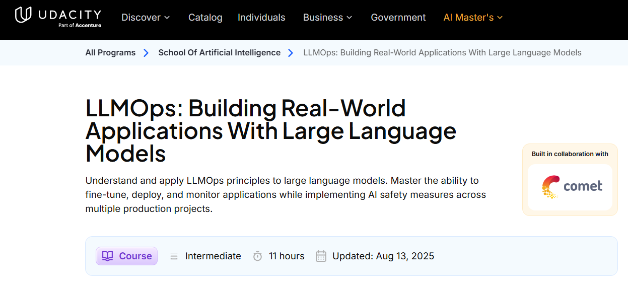 LLMOps: Building Real-World Applications With Large Language Models by Udacity