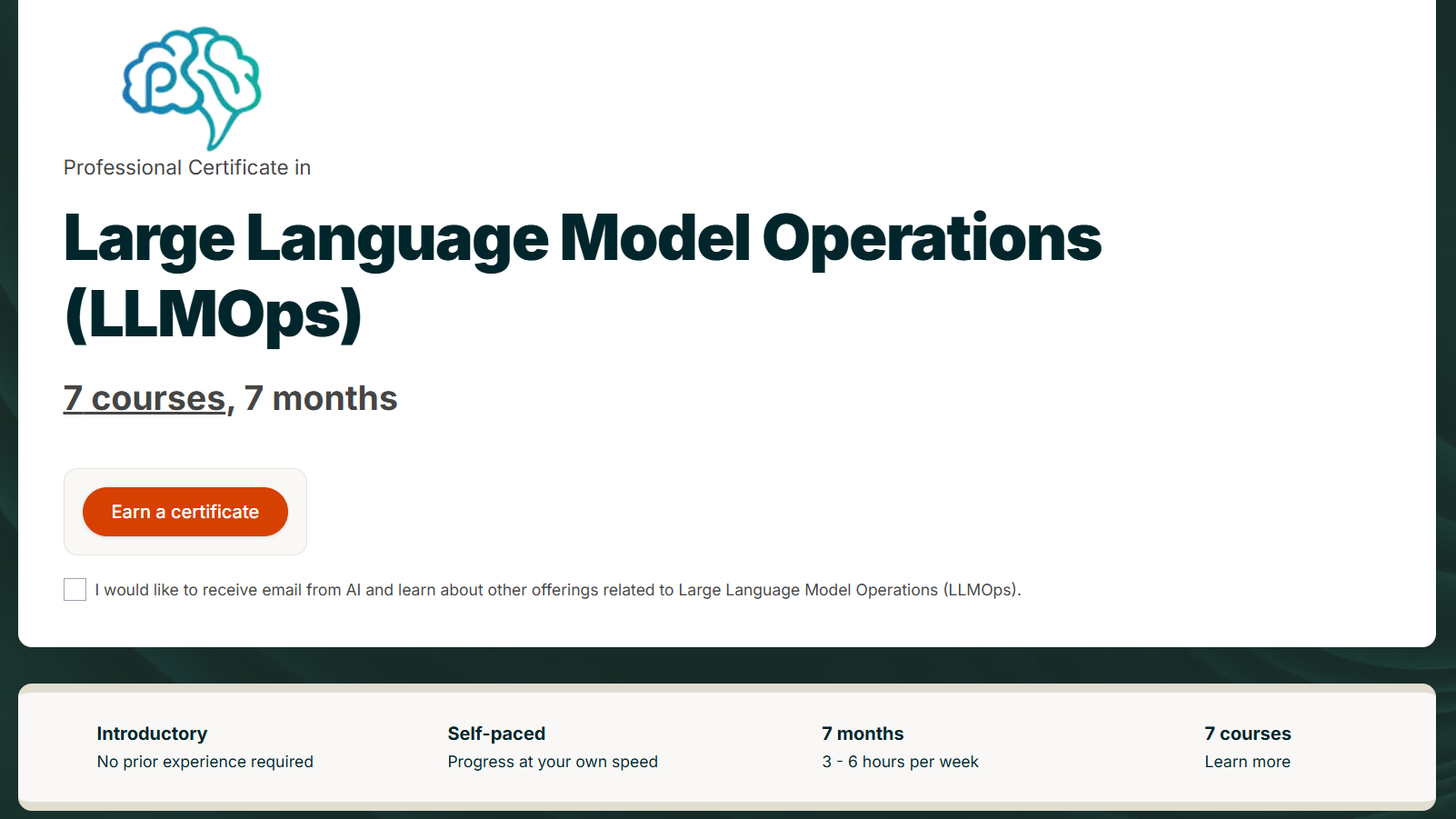 Large Language Model Operations (LLMOps) Professional Certificate by Pragmatic AI Labs on edX