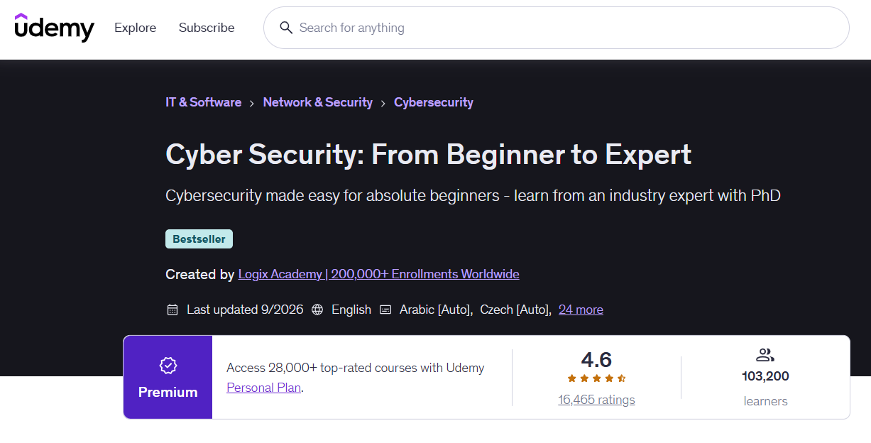 Udemy Cyber Security: From Beginner to Expert