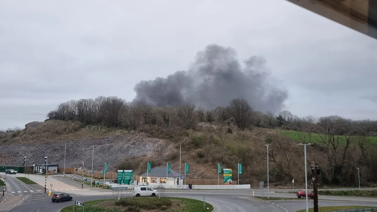 Firefighters rush to huge fire in Plymouth quarry