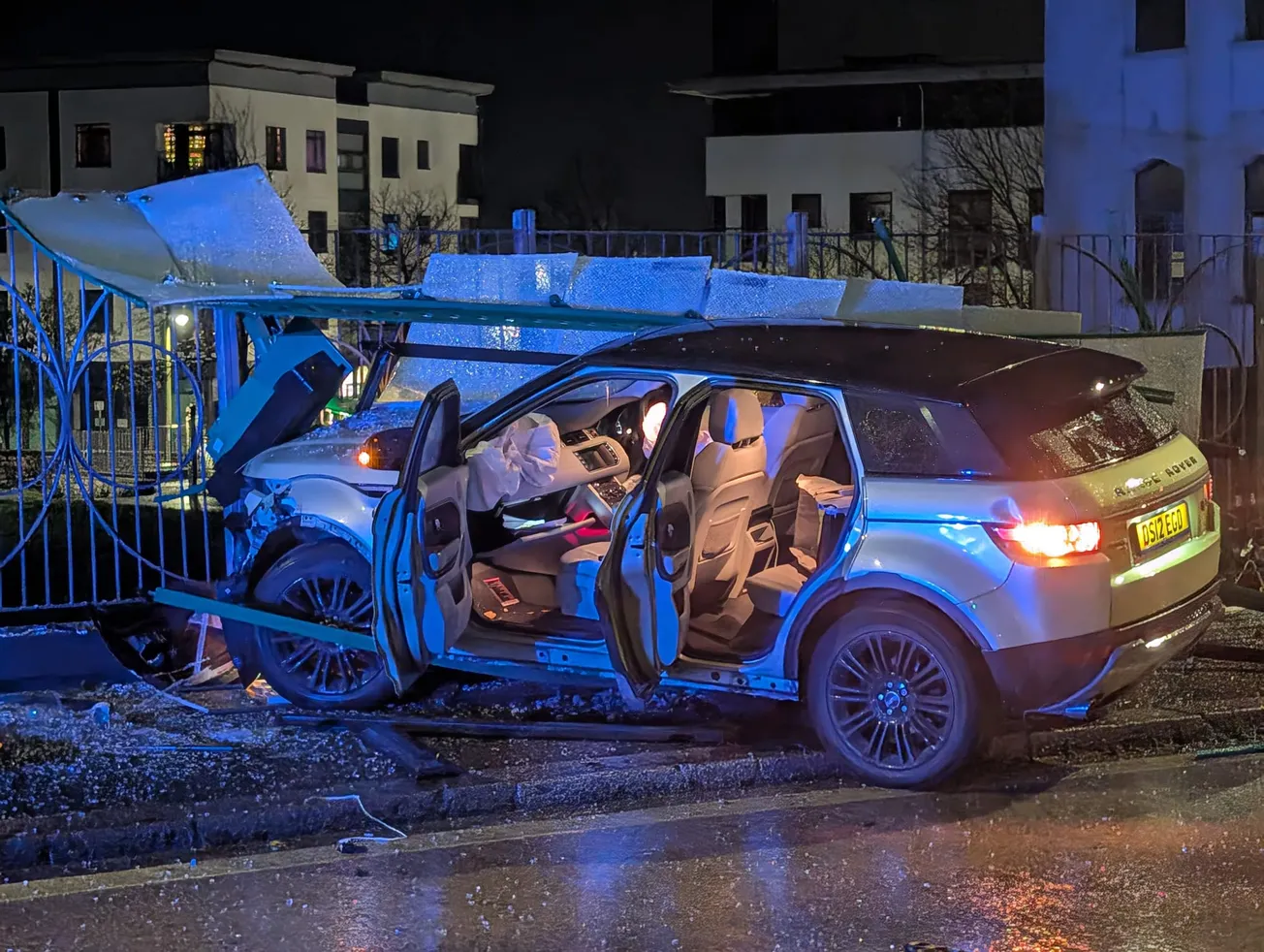 Stolen Range Rover crash destroys Plymouth bus stop