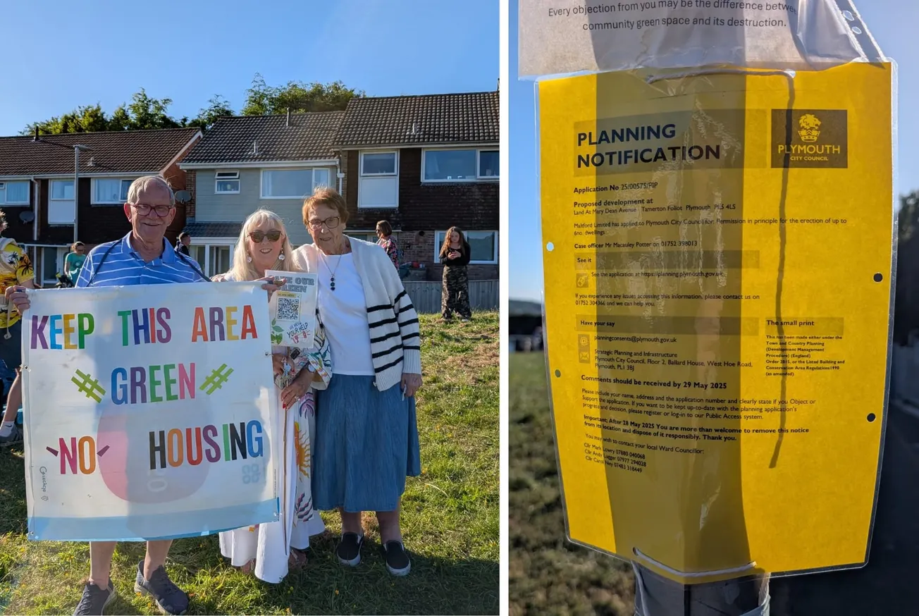 Plymouth residents protest against plans for new homes on green space in Tamerton Foliot