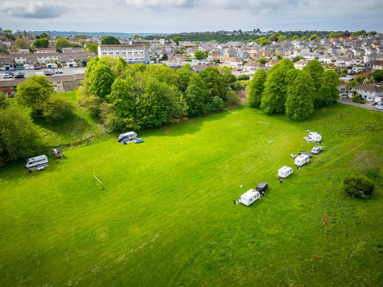 Travellers take over Plymouth playing field and refuse to leave
