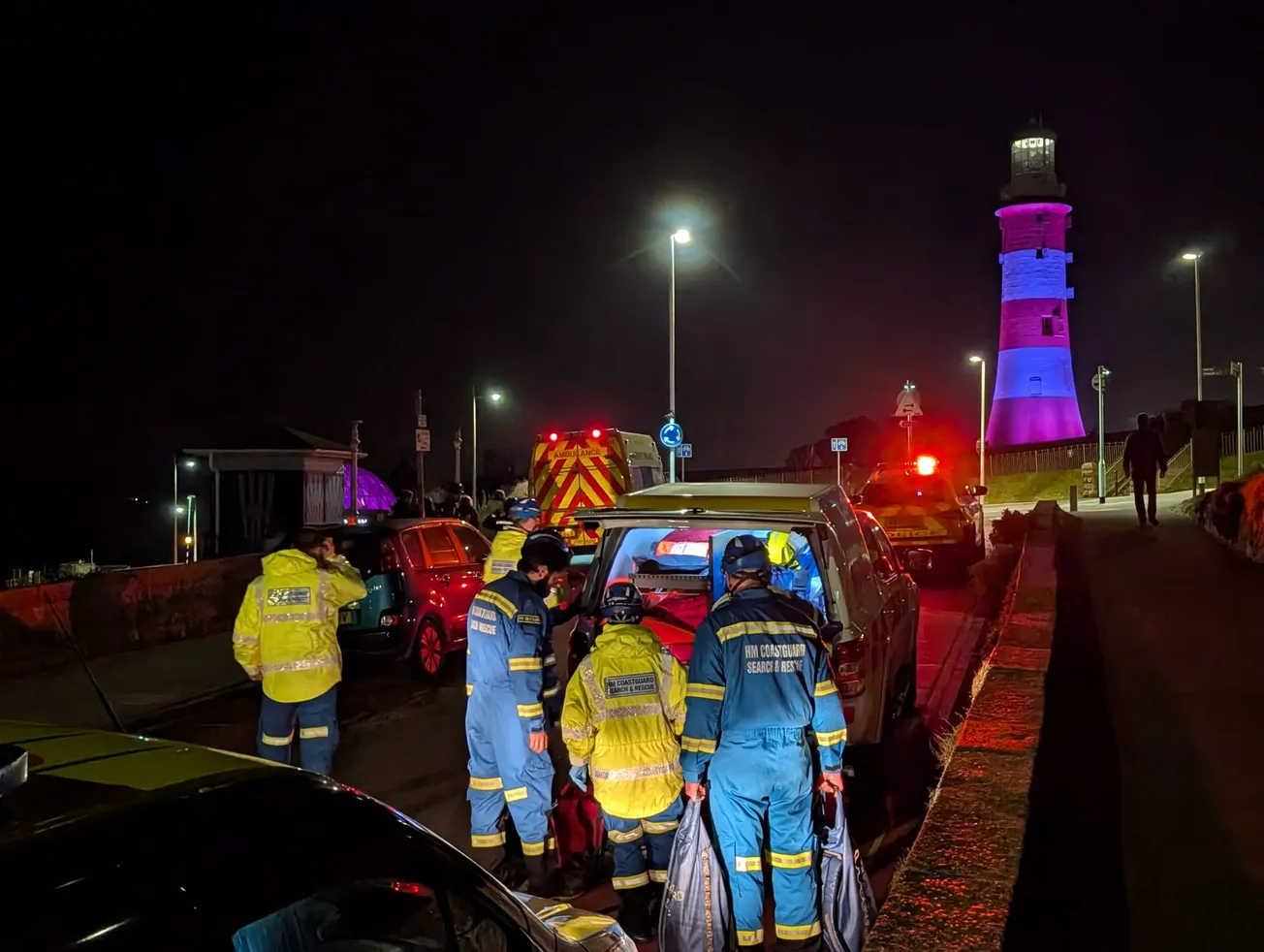 Dramatic late-night rescue as person trapped on rocks at Plymouth Hoe