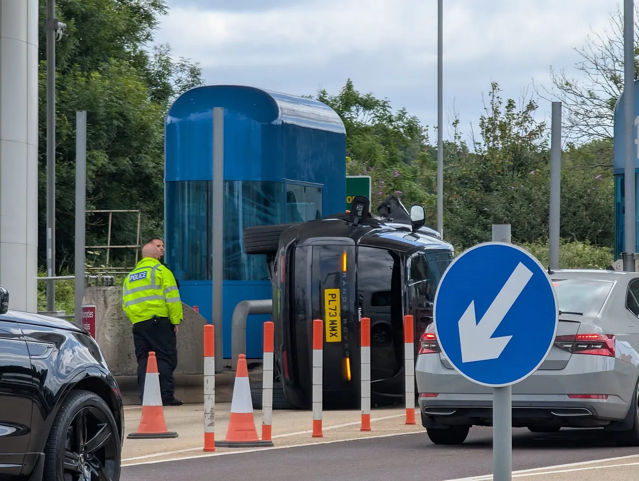 Woman rescued after car flips on its side at Tamar Bridge toll booths