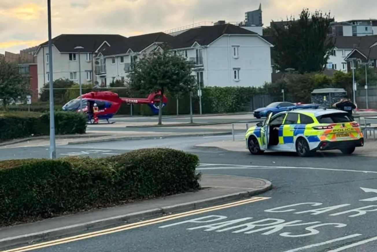 Air ambulance lands in Plymouth after serious crash between biker and car