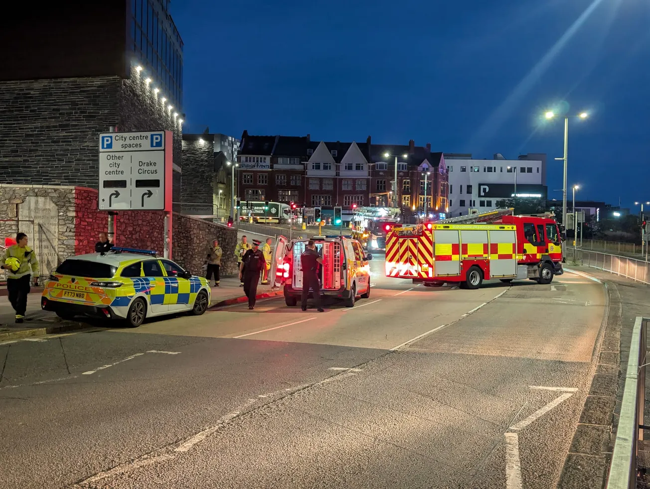 Major emergency response after woman in danger at height near Plymouth University