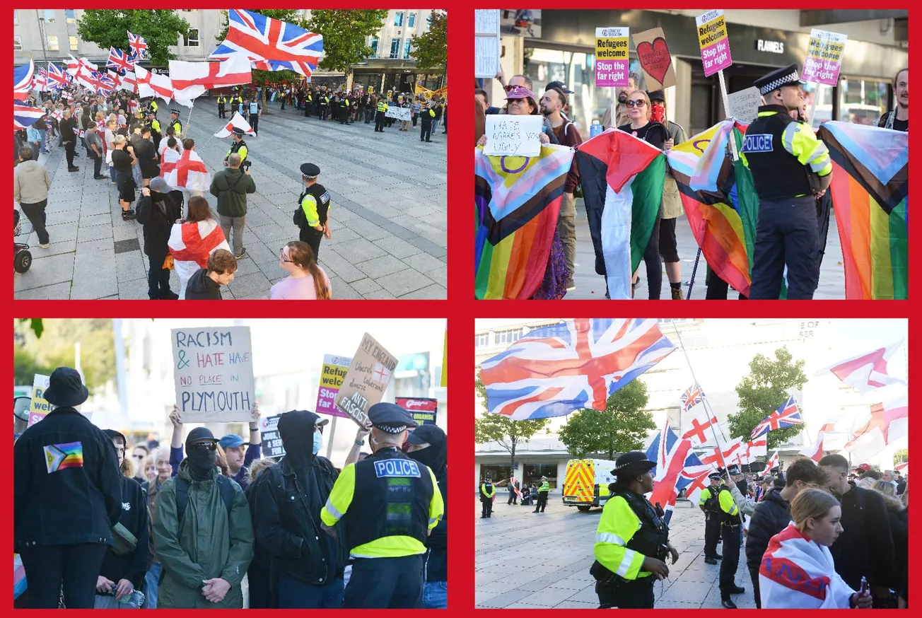 Tense standoff in Plymouth city centre as rival flag protests fill Royal Parade