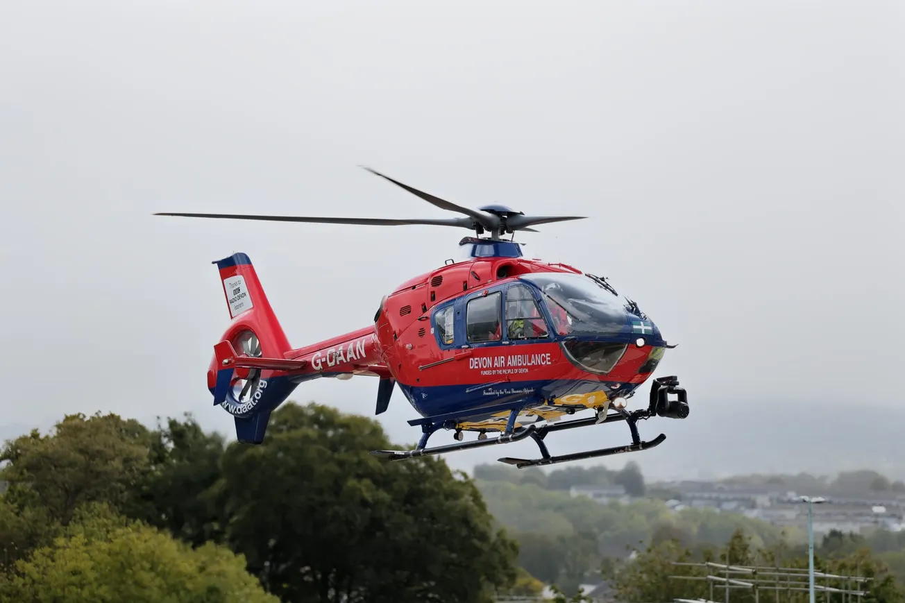 Air ambulance lands at scene of serious crash on busy Plymouth road