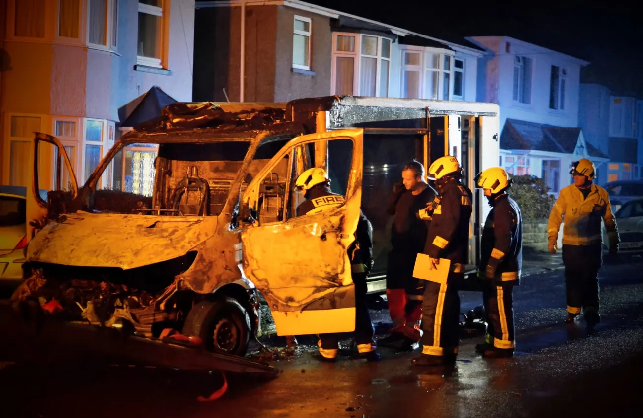 Morrisons delivery driver cheats death as van destroyed in Plymouth fire