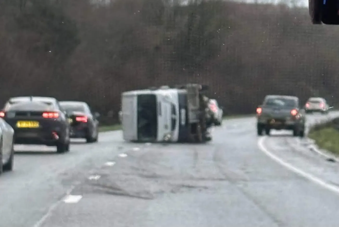 A38 at standstill in Plymouth after trailer overturns