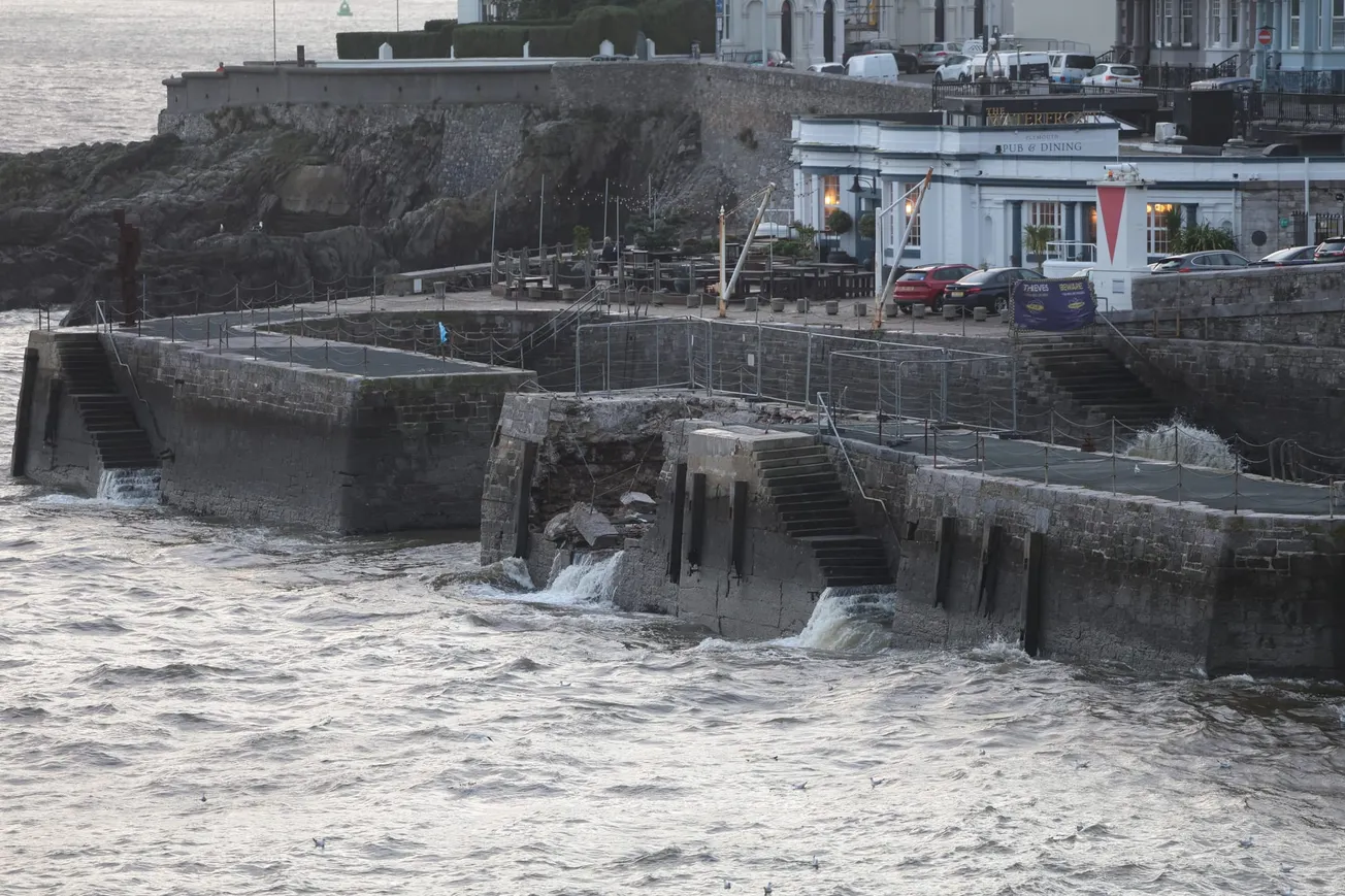West Hoe Pier in Plymouth destroyed by Storm Bram