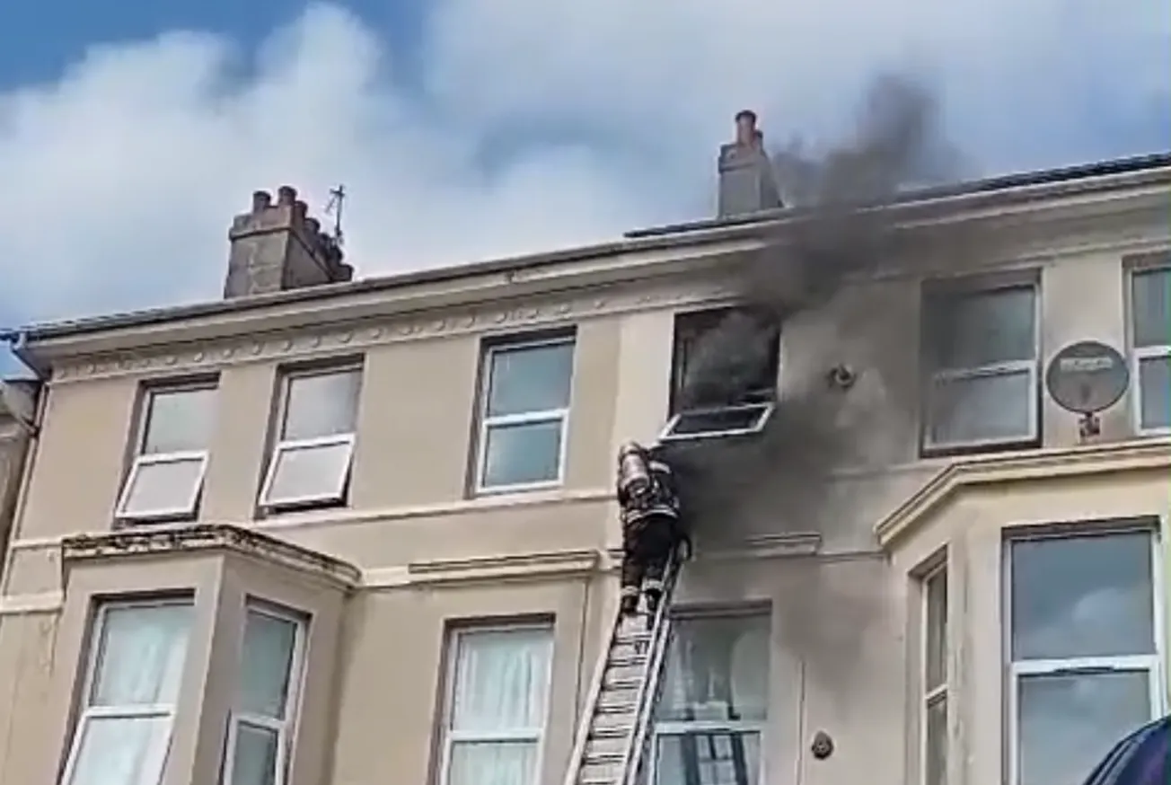 Three rescued from top floor flat on fire in Plymouth