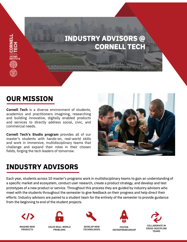 Cornell Tech Industry Advisors programme overview