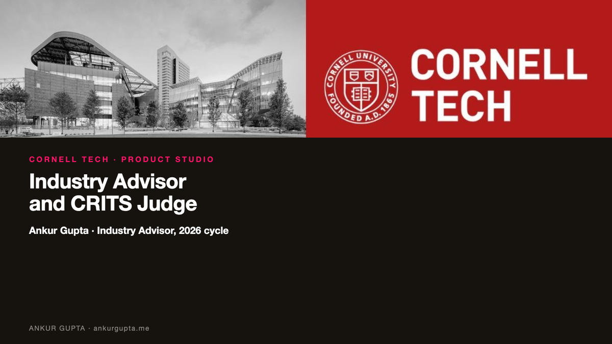 Industry Advisor and Judge at Cornell Tech Product Studio