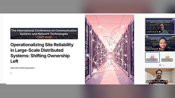 Ankur Gupta presenting at IEEE CSNT 2026: Operationalizing Site Reliability in Large-Scale Distributed Systems