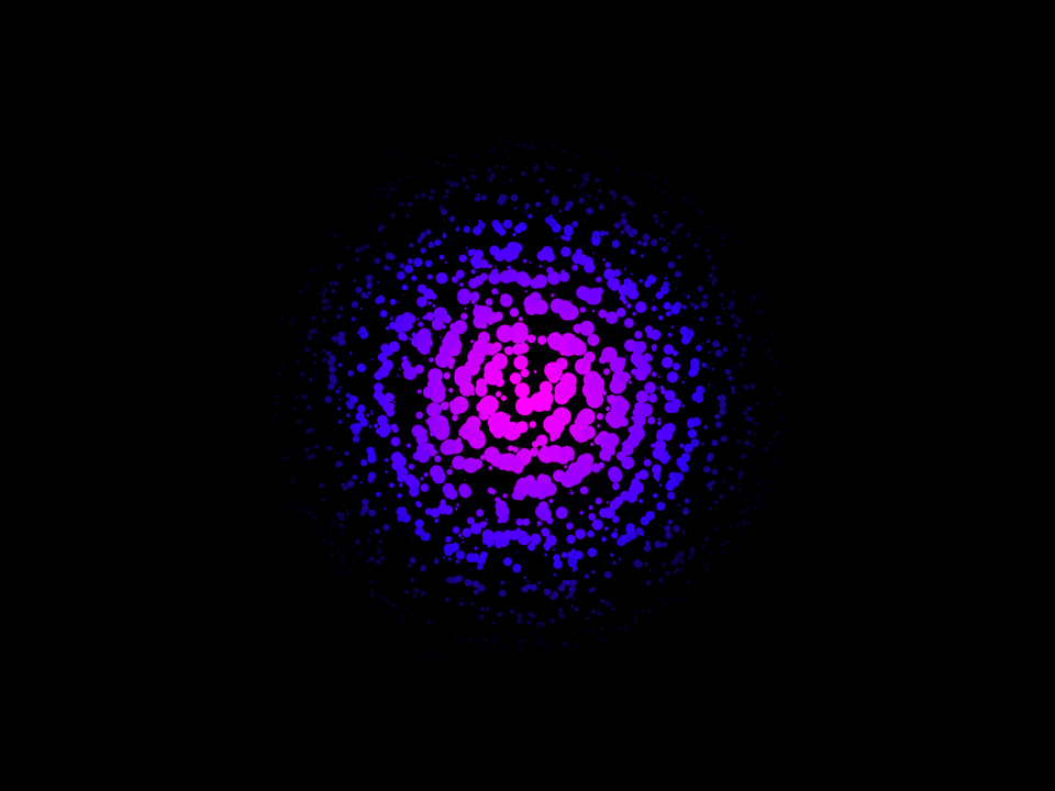 A concentration of points reveals concentric circles on a black background.