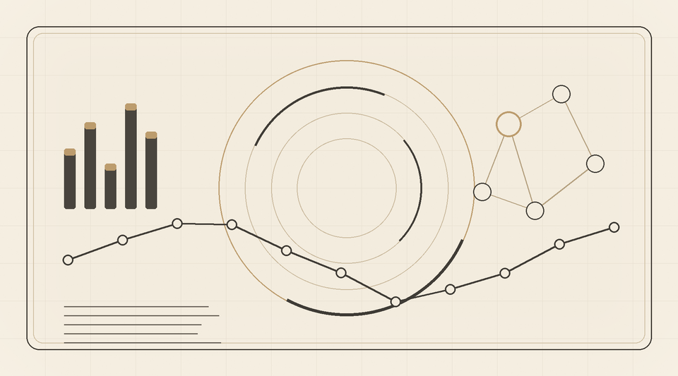Abstract capital allocation diagram with recurrence loops and venture network nodes