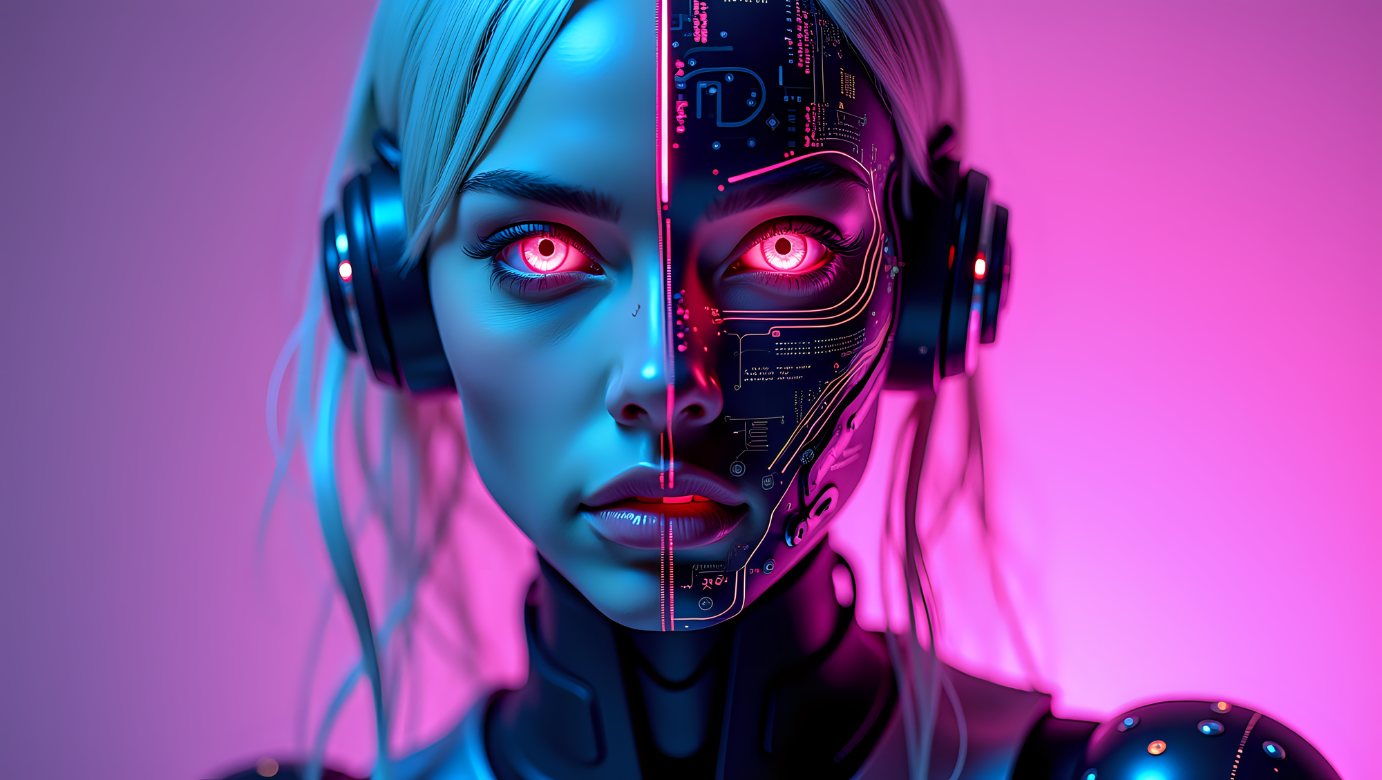 human transforming seamlessly into a cybernetic creature with full artificial intelligence