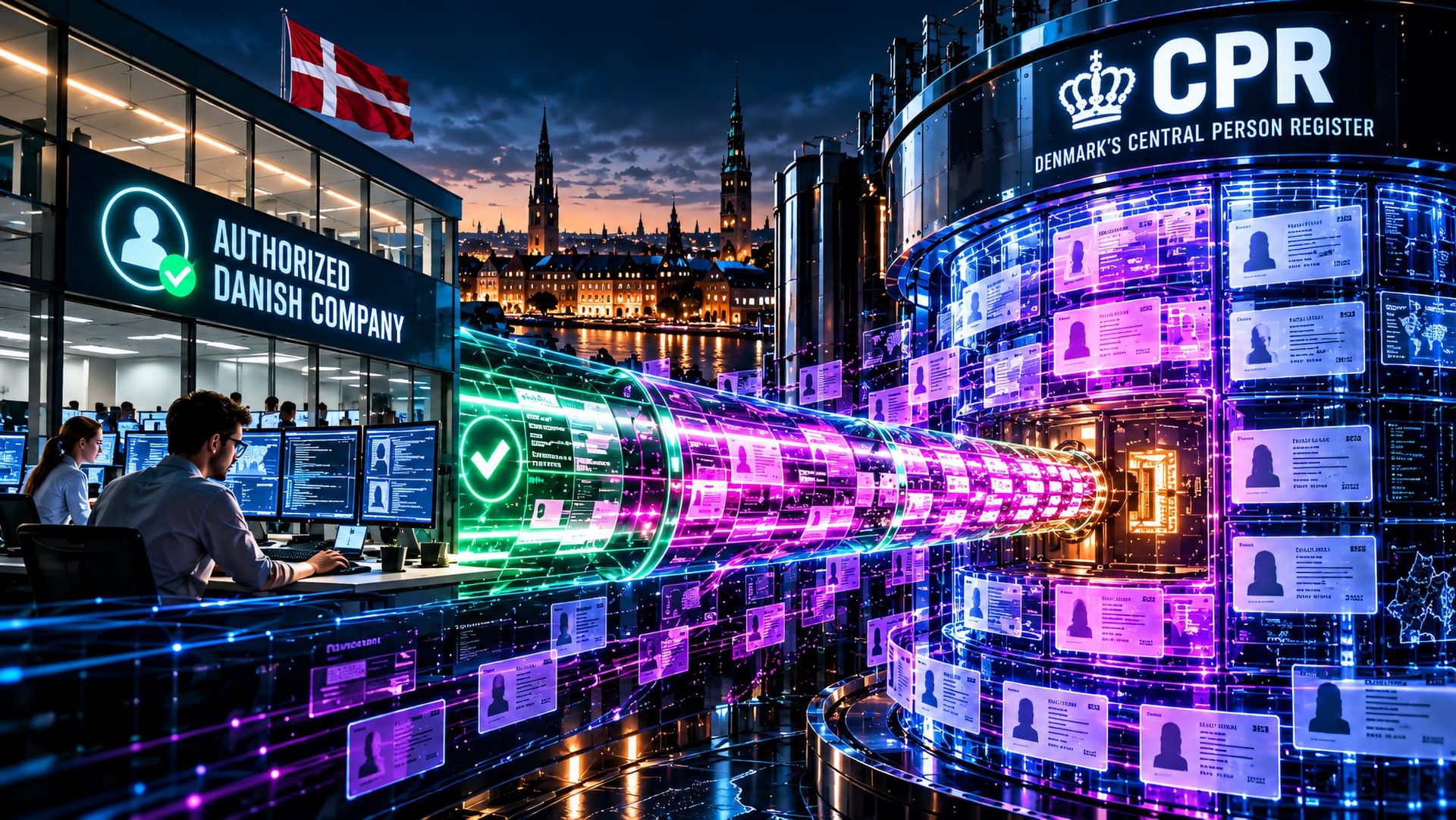 Authorized Danish company access channel connecting to Denmark’s CPR national identity register with large-scale digital identity record queries