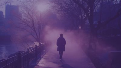 lone man walking through tokyo in the winter