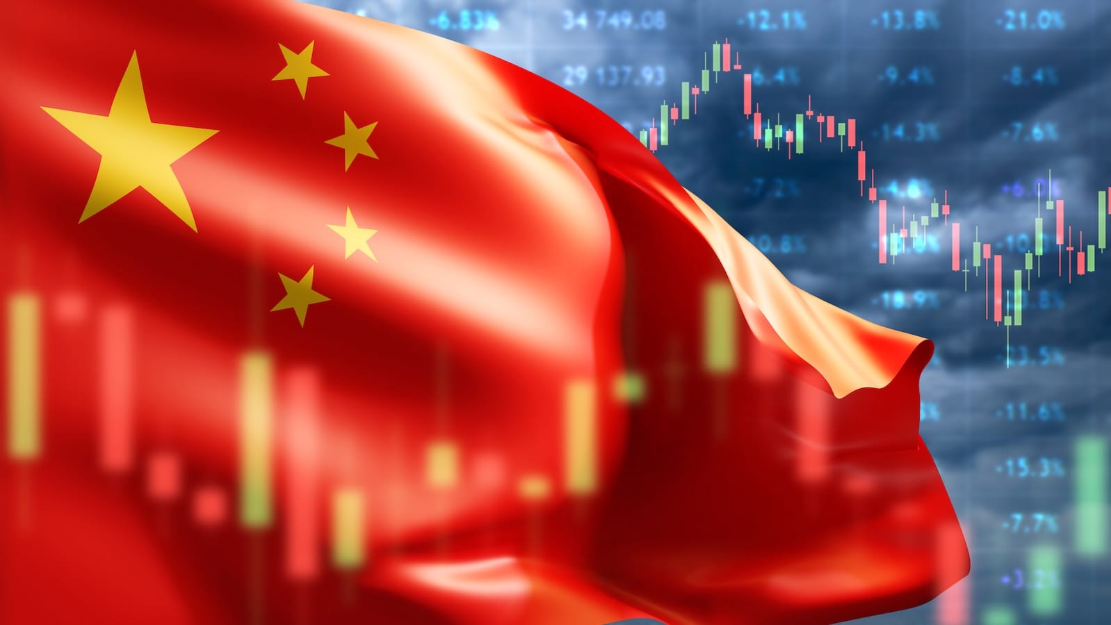 Chinese flag with stock market chart in the background: China tech breakout