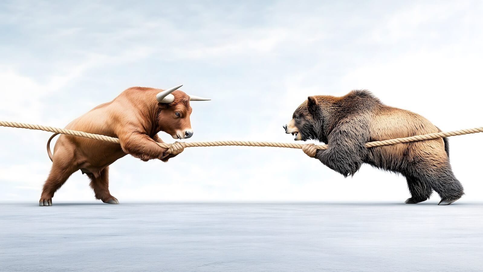 AI image of bull and bear in a rope tug-of-war