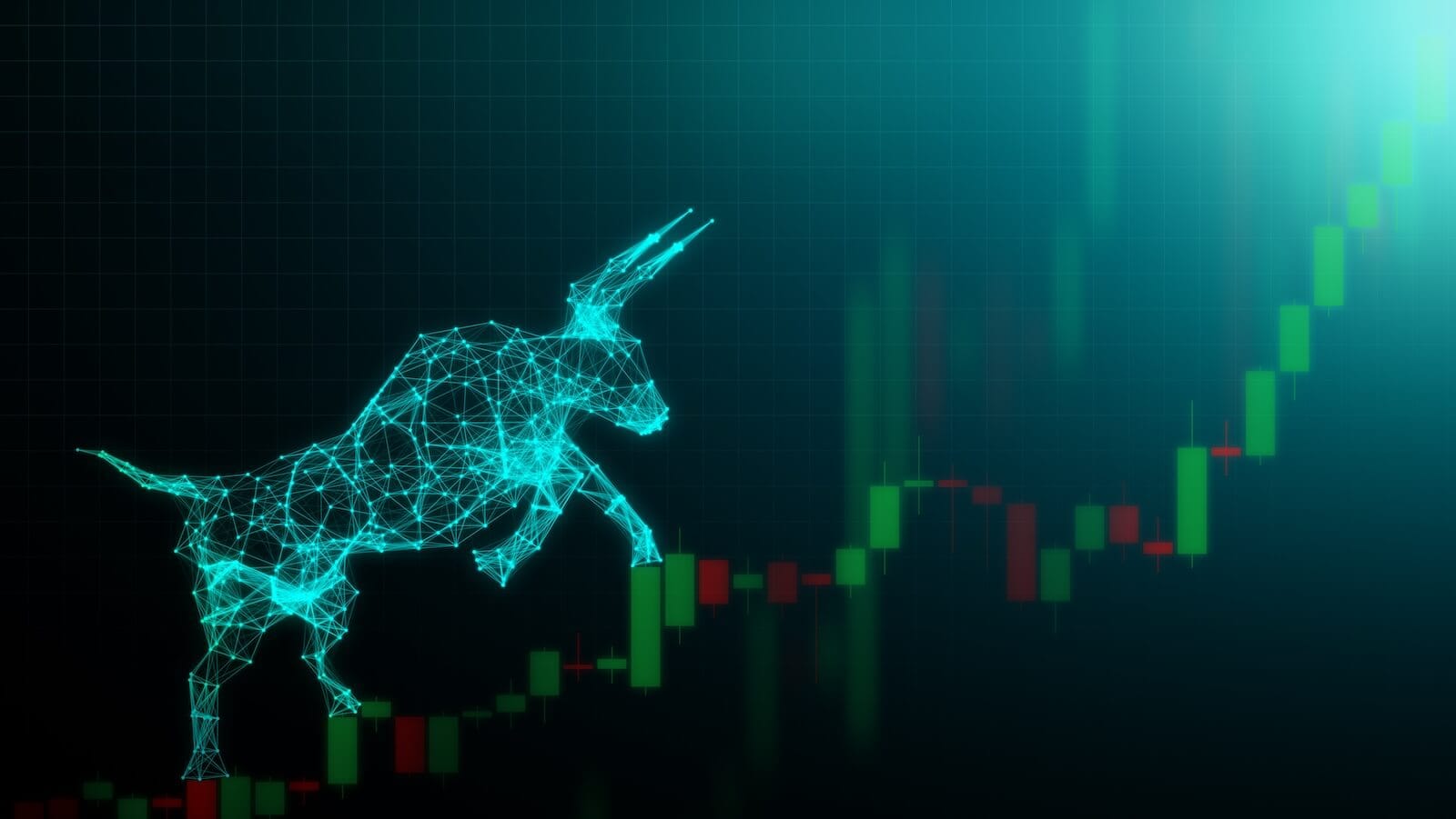 Bull running up on candlestick charts