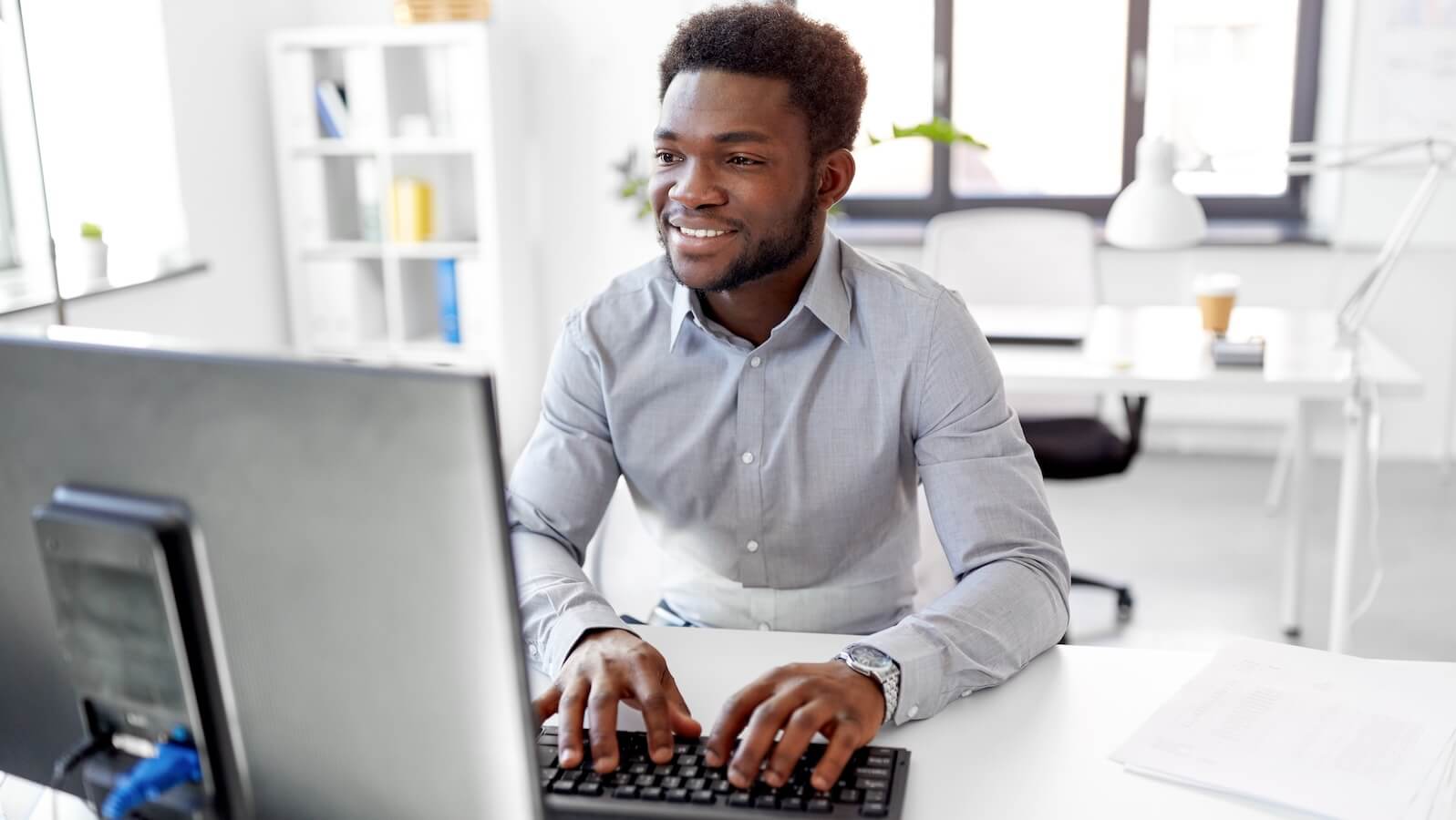 Young man working on desktop