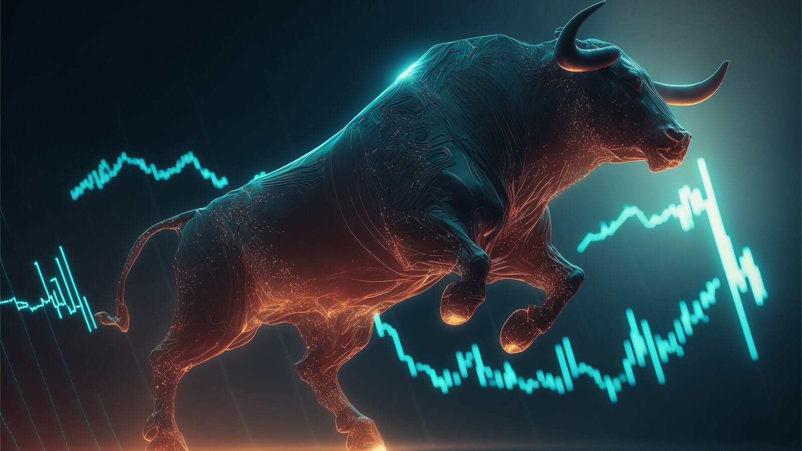 AI generated bull emerging from a financial chart