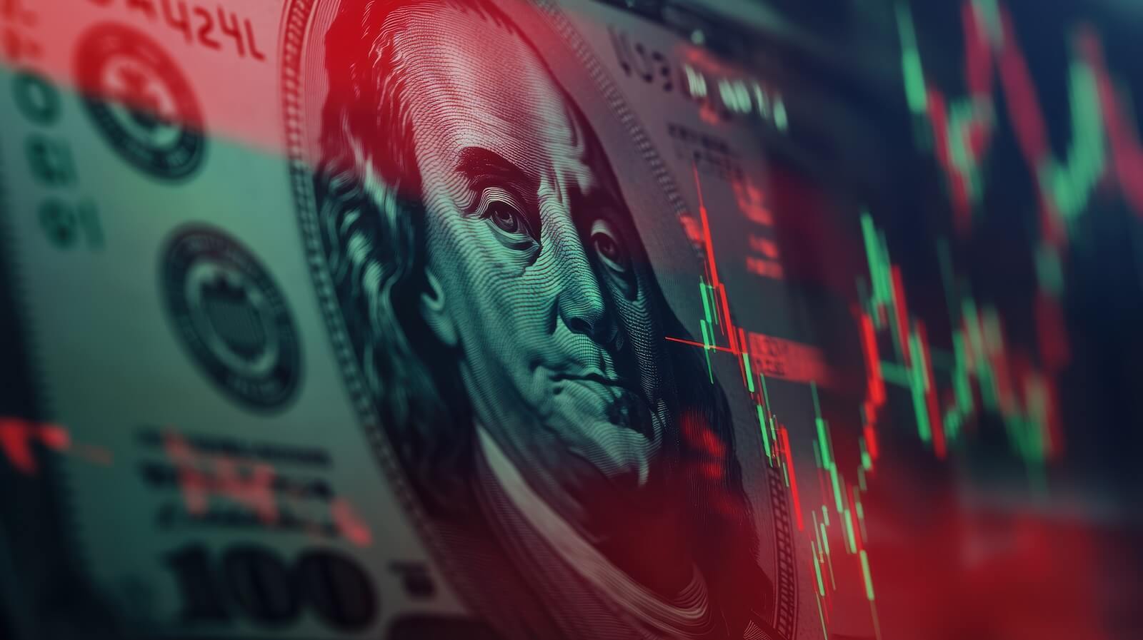 Dollar bill with stock market charts