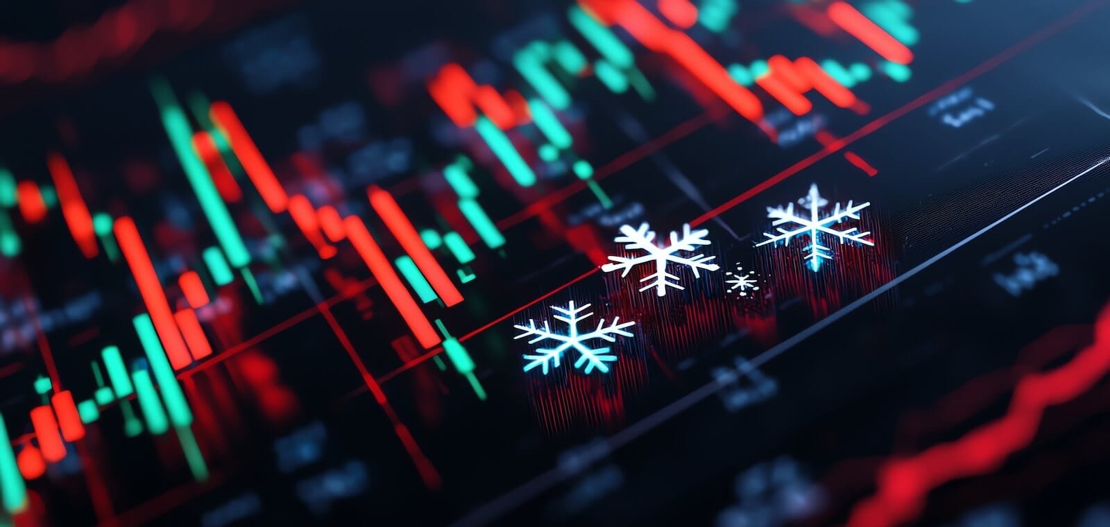 Stock chart with snowflakes to emphasize holiday cheer